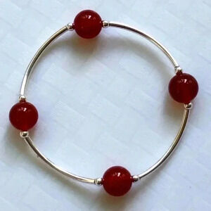 Handmade Blessing Bracelet Stretch 925 Sterling Silver Red Carnelian New NWT